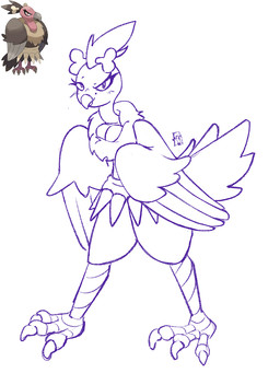 accessory anthro avian_feet beak bone bow_ribbon breasts claws eyelashes feathered_wings feathers feet female hair_accessory hair_bow hair_ribbon markings mole_(marking) non-mammal_breasts ribbons tail talons toes wings inkdoll nintendo pokemon avian generation_5_pokemon mandibuzz pokemon_(species) 3:4 sketch