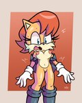 anthro big_breasts blue_clothing blue_eyes blue_jacket blue_topwear bodily_fluids boots breasts clothing female footwear fur genitals hair jacket nervous open_mouth pussy red_hair shoes solo standing surprise sweat topwear wide_eyed hynite archie_comics sega sonic_the_hedgehog_(archie) sonic_the_hedgehog_(comics) sonic_the_hedgehog_(series) sally_acorn chipmunk ground_squirrel mammal rodent sciurid tree_squirrel absurd_res hi_res