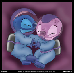 antennae_(anatomy) black_border blue_body blue_fur blue_nose border canon_couple duo eyes_closed female floating fur gradient_background guts intestines male nuzzling organs pink_body pink_fur pink_nose romantic romantic_couple simple_background smile spacesuit text rabidleroy disney fantastic_voyage lilo_and_stitch angel_(lilo_and_stitch) stitch_(lilo_and_stitch) alien experiment_(lilo_and_stitch) 2010 absurd_res aliasing digital_media_(artwork) english_text hi_res