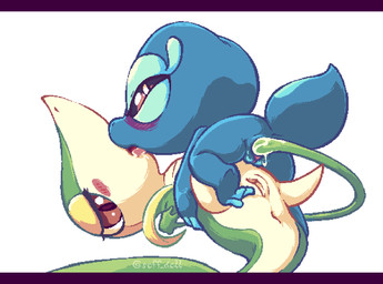 anthro anus blush bodily_fluids duo female female/female female_feral feral french_kissing genital_fluids genitals half-closed_eyes kissing lying lying_on_another narrowed_eyes non-mammal_vulva on_back on_front oral penetration plant raised_tail saliva semi-anthro sex tail tentacles tongue tribadism vaginal vaginal_fluids vaginal_penetration vine_penetration vine_tentacles vines vulva soff_dollr nintendo pokemon pokemon_winds_and_waves gecqua generation_10_pokemon generation_5_pokemon pokemon_(species) reptile scalie snivy 2026 aliasing binary_drawing digital_drawing_(artwork) digital_media_(artwork) letterbox