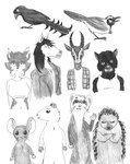 anthro clothed clothing female group male navel nude shirt tank_top topwear efradraws antelope avian bird bovid canid canine canis corvid cyanocorax dasyurid dasyuromorph domestic_ferret equid equine eulipotyphlan gazelle green_jay hedgehog horse jay_(bird) mammal marsupial mouse murid murine mustelid musteline new_world_jay oscine passerine rat rodent tasmanian_devil true_musteline weasel wolf absurd_res graphite_(artwork) hi_res monochrome sketch traditional_media_(artwork)