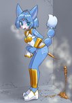 anthro blue_body blue_fur blue_hair blush diarrhea embarrassed feces female fur hair scatplay solo wedge_(footwear) unoroute unousaya nintendo star_fox krystal_(star_fox) canid canine fox mammal