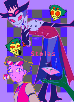anthro beak cape checkered checkered_background clothed clothing crystal dual_persona eyewear eyewear_on_head hat headgear headwear male pattern_background question_mark simple_background solo sunglasses sunglasses_on_head text vaporwave enaic31 hellaverse helluva_boss stolas_(helluva_boss) avian bird bird_demon demon human mammal owl owl_demon absurd_res character_name english_text hi_res
