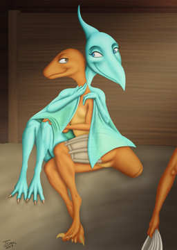 3_toes aged_up amputee anthro claws cuddling disability duo feet female male male/female toe_claws toes trias dinosaur_train pbs gilbert_(dinosaur_train) shiny_(dinosaur_train) dinosaur prehistoric_species pteranodon pteranodontid pterosaur reptile scalie theropod troodon troodontid 2017 absurd_res hi_res story story_in_description