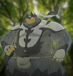 anthro asian_clothing belly big_belly blush bodily_fluids bulge clothing east_asian_clothing fundoshi japanese_clothing kemono male musclegut muscular outside overweight overweight_male solo standing sweat underwear araiguma_11 nintendo pokemon generation_8_pokemon legendary_pokemon pokemon_(species) single_strike_style_urshifu urshifu 2026