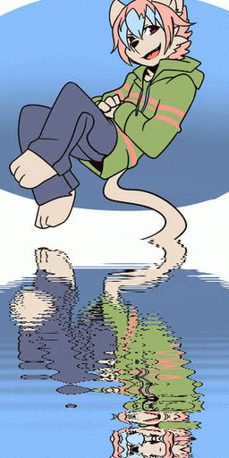 3_toes animated_gif anthro barefoot biped black_nose blue_background blue_hair bottomwear cheek_tuft clothed clothing facial_tuft feet fully_clothed fur grey_body grey_fur hair hoodie male multicolored_hair open_mouth open_smile pants pink_hair reclining red_eyes reflection relaxing simple_background sitting smile solo toes topwear tuft two_tone_hair water white_background saku1saya marumi_(saku1saya) domestic_cat felid feline felis mammal 2015 2d_animation animated short_playtime