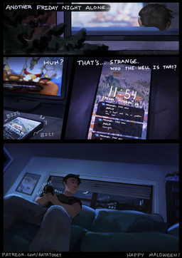 inside male not_furry phone_screen solo text texting ratatooey human mammal comic digital_media_(artwork) digital_painting_(artwork) english_text first_page hi_res painting_(artwork) shaded