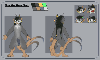 balls black_hair emotes genitals hair horn horn_jewelry humanoid_genitalia humanoid_penis jewelry multi_tail penis tail tuft bedethingy warhammer_(franchise) warhammer_fantasy ryz_(overgrown_lizards) mammal monster murid murine rodent skaven 5:3 absurd_res hi_res model_sheet