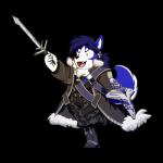 5_fingers anthro armor blue_body blue_fur blue_hair boots bottomwear camo camo_clothing camo_print chibi clothed clothing coat fingers footwear fully_clothed fur fur_trim_(clothing) hair male melee_weapon on_one_leg open_mouth open_smile pants pattern_clothing shield shoes simple_background smile solo standing sword sword_pointing toony topwear transparent_background weapon white_body white_fur neosavias canid canine canis domestic_dog husky mammal nordic_sled_dog spitz 1:1 alpha_channel