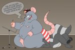 anthro belly big_butt butt clothed clothing composing_music duo facesitting lying male male/male nude on_back overweight overweight_anthro overweight_male pencil_(object) sitting_on_another speech_bubble thick_thighs underwear underwear_only chonkymouse ray_rhythmus mammal mephitid murid murine rat rodent skunk hi_res