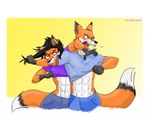 abs anthro bite brother_(lore) brother_and_sister_(lore) canid canine clothed clothing clothing_lift comparing comparing_muscles duo female fight fox male male/female mammal muscular muscular_female muscular_male red_fox rosaline_(bronx23) scar shirt shirt_lift sibling_(lore) silvertongue_(artist) sister_(lore) topwear true_fox