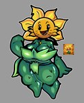 beady_eyes big_breasts black_eyes bottomwear breasts cheek_tuft cleavage clothed clothing facial_tuft featureless_feet feet female flower green_body grey_background huge_breasts leaf loincloth not_furry open_mouth open_smile orange_body petals plant raised_arm sharp_teeth short_stack simple_background smile solo sunflower teeth thick_thighs tuft wide_hips sketchylimesliv electronic_arts plants_vs._zombies popcap_games elemental_creature elemental_humanoid flora_fauna flower_creature humanoid plant_humanoid primal_sunflower sunflower_(pvz) absurd_res hi_res