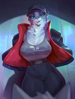 ambiguous_gender anthro big_breasts biped bottomwear breasts cleavage clothed clothing duo eyelashes female female_focus jacket looking_at_another looking_down lower_lip pose pupils shirt smile solo_focus tank_top thick_thighs topwear bonifasko dreamworks the_bad_guys universal_studios kitty_kat_(the_bad_guys) felid leopard mammal pantherine snow_leopard digital_drawing_(artwork) digital_media_(artwork) hi_res
