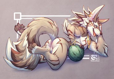 4_toes backsack balls butt claws countershading feet food fruit genitals male melon nude open_mouth pawpads perineum plant soles solo tail toe_claws toes tongue watermelon thesecretcave lifewonders tokyo_afterschool_summoners seth_(tas) canid canine canis jackal mammal 2019 digital_media_(artwork)