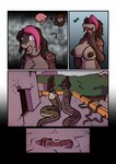anthro apode areola assimilation black_areola black_border black_nipples border brain clothed clothing collar countershade_face countershade_tail countershade_torso countershading directional_arrow duo fangs female forked_tongue gradient_border highlights_(coloring) legless markings mind_alteration nipples nude open_mouth orange_markings organs outside pink_eyes pink_highlights pink_markings serpentine standing tail teeth tongue tongue_out torn_clothing white_border biobasher draconcopode naga 2025 colored comic hi_res