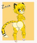 anthro backsack balls biped blush butt felid genitals girly hi_res male mammal matypup pantherine pupils simple_background standing thick_thighs