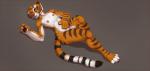 anthro biped digital_media_(artwork) dreamworks felid female flat_chested gorsha_pendragon hi_res kung_fu_panda lying mammal master_tigress nude pantherine shaded simple_background solo stripes tiger