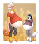 abstract_background anthro barefoot belly big_belly black_hair blue_body blue_eyes blue_fur both_pregnant clothed clothing duo ear_frill feet female frill_(anatomy) fur hair head_crest head_frill huge_belly multiple_pregnancies navel open_mouth open_smile orange_body orange_eyes pink_body pregnant pregnant_anthro pregnant_female pupils red_pupils smile standing white_body white_fur white_pupils milk-jug canid canine fish mammal marine seahorse syngnathid syngnathiform hi_res