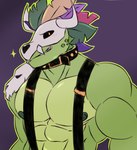 anthro bone bone_mask collar green_body male mask muscular muscular_anthro muscular_male nipples non-mammal_nipples pecs skull skull_mask suspenders zaflep terraria witch_doctor_(terraria) lihzahrd lizard reptile scalie hi_res