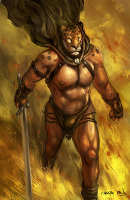 abs anthro biceps bottomwear bulge cape clothed clothing fingerless_gloves gloves grass handwear high-angle_view loincloth male mask melee_weapon muscular muscular_anthro muscular_male nipples plant solo sword topless walking weapon wind cheetahpaws guin_saga guin felid leopard mammal pantherine digital_media_(artwork) digital_painting_(artwork) painting_(artwork)
