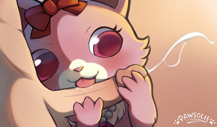 anthro balls blush bodily_fluids cum duo erection female fur genital_fluids genitals male male/female penis pawsolie jewelpet sanrio sega sega_fave garnet_(jewelpet) domestic_cat felid feline felis human mammal digital_media_(artwork) hi_res