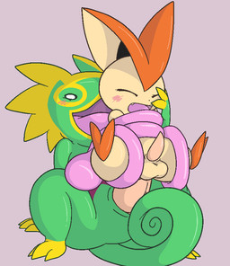 anal anal_penetration animal_genitalia anthro anus balls blush claws duo erection eyes_closed fur genital_slit genitals green_body green_scales grey_background long_tongue male male/male male_penetrated male_penetrating male_penetrating_male nude open_mouth orange_body orange_fur penetration penis prehensile_tail scales semi-anthro sex simple_background sitting tail tan_body tan_fur tapering_penis teeth tongue tongue_bondage tongue_wrap yellow_body yellow_scales aintsmart nintendo pokemon generation_3_pokemon generation_5_pokemon kecleon legendary_pokemon pokemon_(species) victini aliasing digital_media_(artwork)