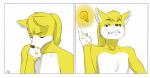 ambiguous_fluids anthro fur idea idea_bulb light_bulb looking_at_viewer male nude solo suggestive thinking thoughtful_expression aogami third-party_edit miles_yellow canid canine fox mammal 2015 bust_portrait hi_res portrait