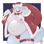 anthro belly blush bulge christmas_clothing christmas_headwear clothing facial_hair gift_bag hat headgear headwear holidays male moobs mustache navel nipples overweight santa_hat solo thigh_strap thong underwear lick1832 christmas canid canine canis mammal wolf 1:1 hi_res