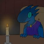 anthro biped blue_eyes candle claws clothing dinner dress female jewelry necklace sitting smile solo trout_(artist) lolori kobold scalie 1:1 2014 aliasing digital_media_(artwork)