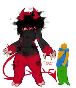 2_horns 5_fingers ambiguous_gender anthro biped black_body black_fur blue_clothing blue_hoodie blue_topwear bottomwear canon_couple claws clothed clothing creepy digitigrade drawstring duo fingers fully_clothed fur green_bottomwear green_clothing green_pants hat hat_only headgear headgear_only headwear headwear_only hoodie horn long_tail male mostly_nude pants plantigrade red_body red_fur red_horn semi-anthro standing tail topwear white_claws mrya_morka forsaken_(roblox) roblox guest_666_(forsaken) noob_(forsaken) noob_(roblox) demon human mammal unknown_species hi_res nonbinary_(lore)