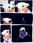 2016 ambiguous_gender animated_skeleton blood bodily_fluids bone comic dialogue english_text gaster loverofpiggies male not_furry sans_(undertale) skeleton text undead undertale undertale_(series)