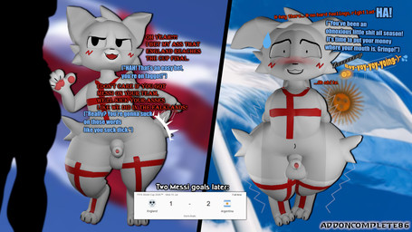 animal_genitalia anthro argentina balls bet blush bodily_fluids butt_slap clothing constricted_pupils duo england fur genital_fluids genitals homophobic_slur imminent_sex legwear male nervous nervous_smile penis penis_shadow precum pupils sheath silhouette slap small_pupils stockings sweat sweatdrop topwear vest white_body white_fur addoncomplete86 boy_kisser_(meme) fifa silly_cat_(mauzymice) felid feline human mammal 3d_(artwork) absurd_res digital_media_(artwork) hi_res meme