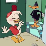 adult_on_young after_sex age_difference anthro balls bathroom blush bodily_fluids clothed clothing duo genitals hat headgear headwear humanoid_genitalia humanoid_penis male male/male penis public_restroom shota sweat young igotdragons disney ducktales ducktales_(2017) looney_tunes warner_brothers daffy_duck huey_duck anatid anseriform avian bird duck 1:1