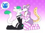 anthro blush butt clothed clothing duo femboy fur kissing legwear licking_tongue male male/male simple_background suggestive_pose tail thigh_highs tongue warmers wolfyzeeb comet_(alexboom11) reddy_cat zeeb_wolfy domestic_cat felid feline felis mammal 4:3 hi_res