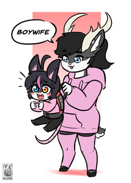 anthro black_hair blush blush_stickers bottomwear carry_handle carrying_handle cheek_tuft chibi clothing dialogue duo facial_tuft female flustered freckles fur grey_body grey_fur hair heterochromia highlights_(coloring) hoodie hooves humor legwear male open_mouth open_smile pants pink_body pink_highlights pink_skin ponytail simple_background size_difference smile speech_bubble stockings text topwear tuft white_background white_body white_fur wide_eyed yoga_pants halotroll nico_(labrattt) deer fancy_rat mammal murid murine rat rodent absurd_res english_text hi_res