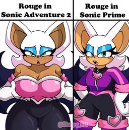 anthro big_breasts big_ears blush bodysuit breasts cleavage clothed clothing eyelashes female holding_breast huge_breasts looking_at_viewer skinsuit solo text thick_eyelashes tight_clothing wings slurpyart sega sonic_the_hedgehog_(series) rouge_the_bat bat mammal absurd_res english_text hi_res
