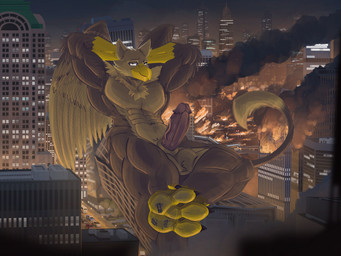 4_toes abs anthro beak biceps biped brown_body building building_destruction car city city_background city_crushing city_destruction cityscape claws destruction detailed_background erection feathered_wings feathers feet genitals house humanoid_genitalia looking_at_viewer lying macro macro_anthro macro_male male muscular muscular_anthro muscular_male night nude outside pawpads paws pecs penis rampage sky smile solo tail toe_claws toes vehicle vehicle_destruction vein veiny_penis wings apron555 mythology carpo avian gryphon mythological_avian mythological_creature 4:3 hi_res