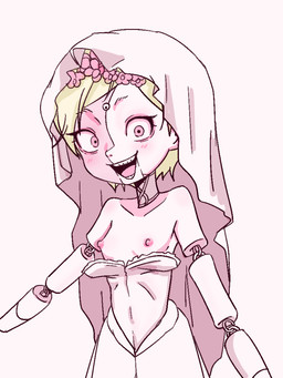 clothing doll female nipples not_furry puppet simple_background solo young oversleeper capcom resident_evil angie_(resident_evil) animate_inanimate bow_experiment_(resident_evil) cadou_host_(resident_evil) humanoid living_doll