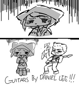 2_panel_comic ambiguous_gender anthro biped bodily_fluids crying duo electric_guitar eyes_closed guitar holding_guitar holding_musical_instrument holding_object musical_instrument plucked_string_instrument string_instrument tears yonkagor droplet_(yonkagor) domestic_cat felid feline felis human mammal 2024 black_and_white comic digital_media_(artwork) monochrome sketch