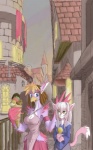 anthro city cityscape dessert duo female food ice_cream size_difference street tail akitokit minna rosaline avian felid mammal 5:8 hi_res