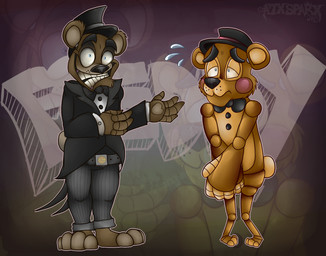 anthro duo eye_patch eyewear machine a7xsparx five_nights_at_freddy's five_nights_at_freddy's_2 scottgames freddy_(fnaf) toy_freddy_(fnaf) animatronic bear mammal robot 2015 digital_media_(artwork) hi_res