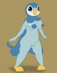 anthro anthrofied areola avian beak big_breasts biped bird black_eyes blue_body blue_skin breasts erect_nipples female generation_4_pokemon genitals hi_res looking_at_viewer navel nintendo nipples non-mammal_breasts nude open_mouth piplup pokemon pokemon_(species) posexe pussy simple_background slightly_chubby smile solo standing thick_thighs wide_hips