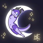 anthro blue_eyes fur glowing hair horn leg_markings looking_at_viewer male markings moon nude purple_body simple_background smile socks_(marking) solo star stretching tail dirtkat moon_(dirtkat) furred_kobold furred_scalie kobold mammal scalie 1:1 digital_media_(artwork) hi_res