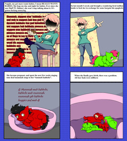 abuse ambiguous_feral ambiguous_gender angry animal_abuse baby_talk black_hair black_tail cleavage_cutout closed_smile clothed clothed_female clothed_human clothing container crotch_breasts cup cutout dialogue duo eyelashes featureless_crotch female female_feral female_human feral fully_clothed fur glass glass_container glass_cup green_body green_fur group hair happy holding_glass holding_object lullaby lying mouth_closed neonate nipples on_back on_front on_side open_mouth open_smile pet_bed pink_eyes pink_hair pink_tail profanity quadruped red_body red_fur ruff sad singing sitting sleeping sleeping_together smile solo standing tail text trio walking wall_of_text wings yellow_eyes young young_ambiguous young_feral foalout4 fluffy_pony mythology equid equine fluffy_pony_(species) human mammal mythological_creature mythological_equine pegasus 2026 cel_shading comic digital_drawing_(artwork) digital_media_(artwork) english_description english_text hi_res shaded father_(lore) mother_(lore) mother_and_father_(lore) parent_(lore) parent_and_child_(lore)