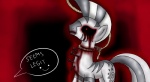 blood bodily_fluids creepy death dialogue female feral gore nail nail_in_chest nailed nightmare_fuel noose red_eyes rope side_view smile solo speech_bubble stripes tail text wounded sawedoff-shotgun friendship_is_magic hasbro my_little_pony zecora_(mlp) equid equine mammal undead zebra zombie english_text