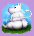 anthro big_butt biped butt fur male overweight overweight_anthro overweight_male sitting solo white_body white_fur superpudgy supertoasted toasts_(artist) the_moomins moomintroll moomin 2019