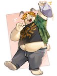 anthro barefoot belly belly_peeking_out blonde_hair body_hair facial_hair feet fur hair happy_trail horn male navel overweight solo white_body white_fur unatazaamarilla undertale undertale_(series) asriel_dreemurr bovid caprine goat mammal hi_res