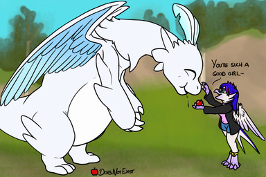 ambiguous_gender anthro bodily_fluids clothing drooling duo eyewear feeding female feral glasses saliva saliva_string doesnotexist xujintsguardian palworld pocketpair silverwing_swallow avian bird hirundinid oscine pal_(species) passerine quivern swallow_(bird) 3:2 hi_res