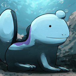 3_toes ambiguous_feral ambiguous_gender black_eyes blue_body blue_tail bubble empty_eyes feet feral head_bump mouth_closed multicolored_body purple_body rock small_eyes solo tail thick_tail toes two_tone_body underwater water spicyichizo nintendo pokemon amphibian generation_2_pokemon pokemon_(species) quagsire 1:1 2025 absurd_res hi_res shaded