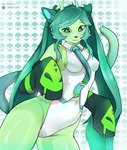 anthro belly bodysuit breasts camel_toe cat_tail clothing female genital_outline genitals horn necktie nipples pussy pussy_outline shy skinsuit solo tight_clothing shtein vocaloid glorpi_miku hatsune_miku alien domestic_cat felid feline felis mammal hi_res